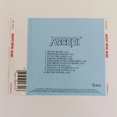 Accept *só Encarte Livreto E Contra Capa ( Sem Midia )